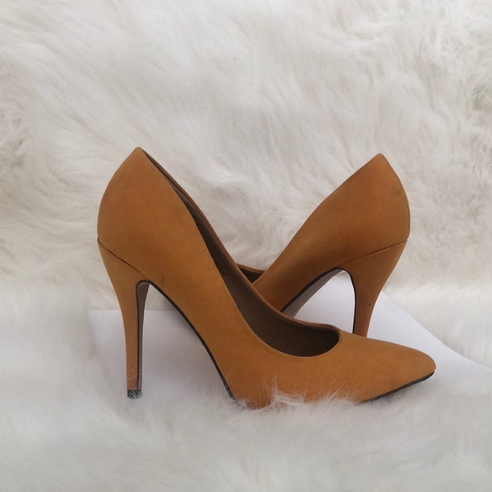 Gold faux suede high heel shoes